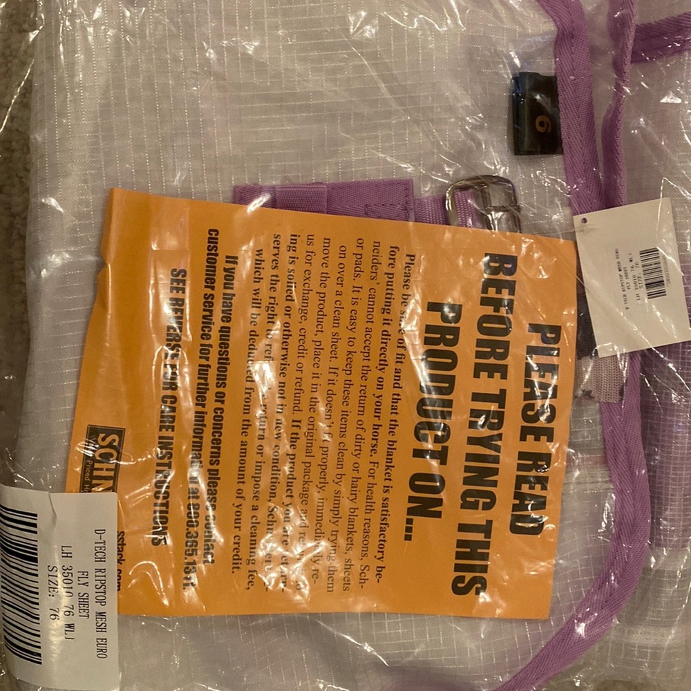 Schneider’s D-Tech Ripstop Mesh Fly Sheet Horse Size 76. White/Lilac.New in bag.